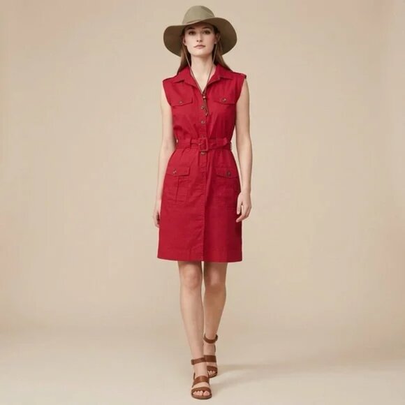Outback Red Dresses & Skirts - Outback Red Sleeveless Red Button-Up Cotton Safari Dress Size Small NO BELT